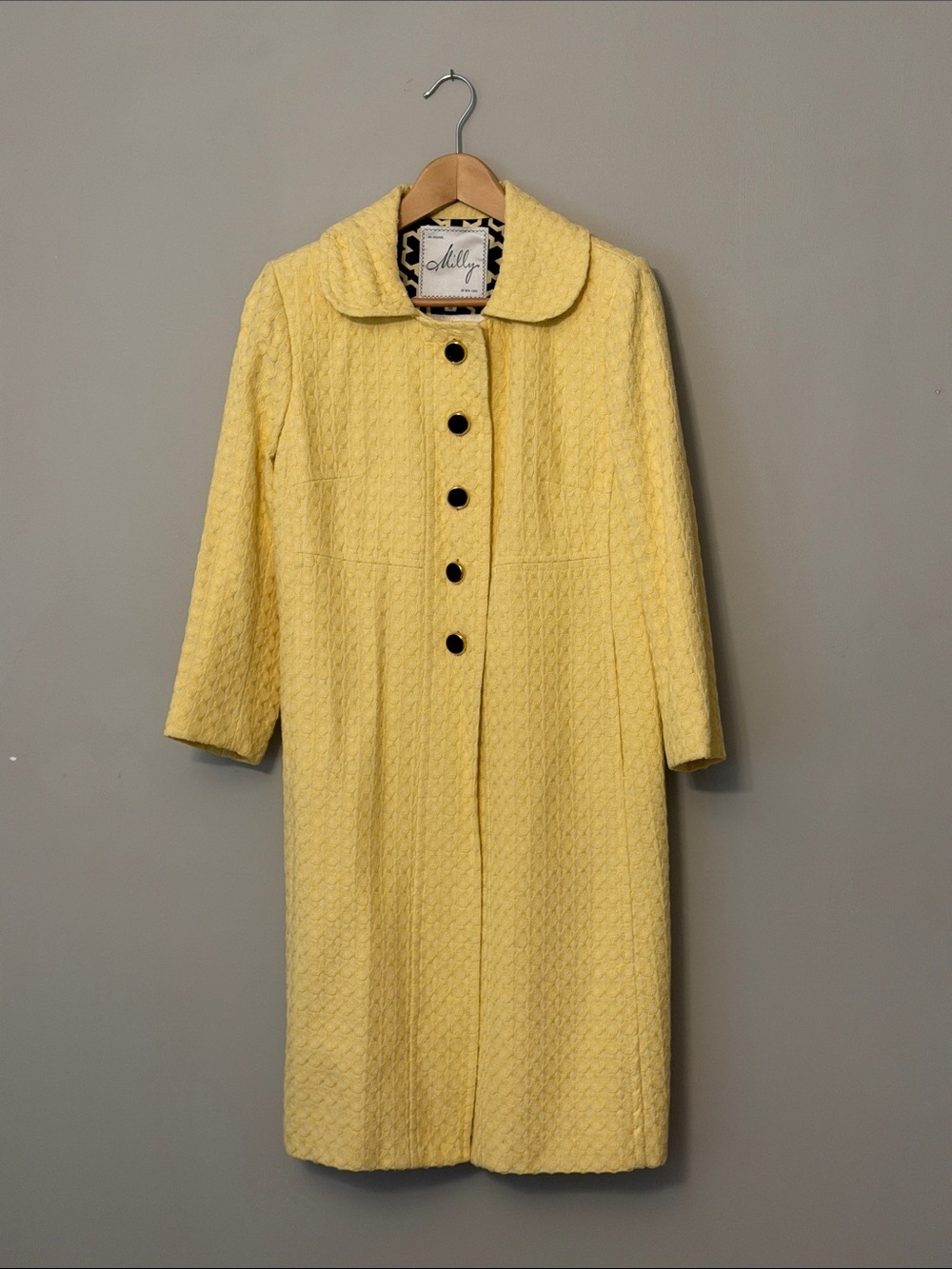 Millie New York Yellow Textured Pea Coat Size 10 Gold Black Button Jacket